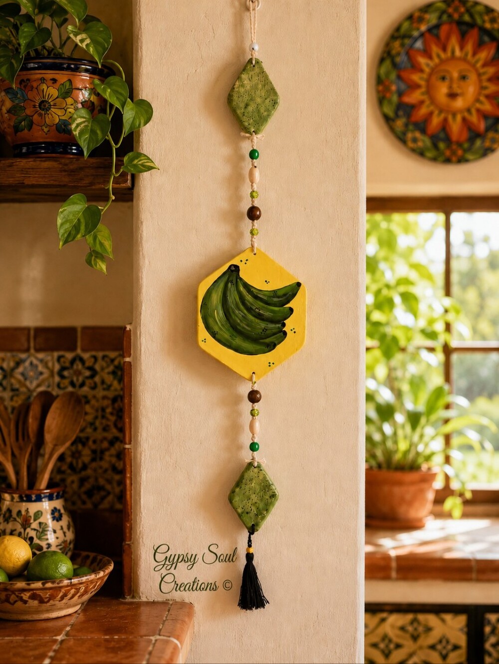 Handcrafted “In Plátanos We Trust” Latin Inspired Wall Hanging Decor